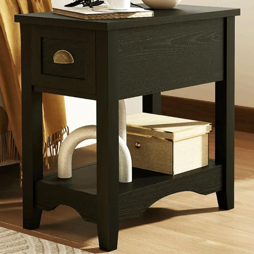 Single Drawer Nightstand with Shelf 2 Pack - Black