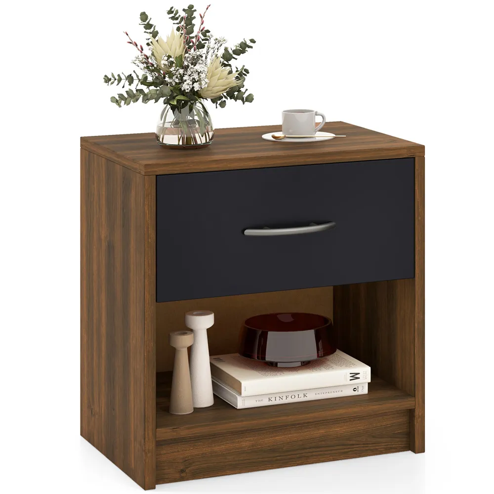 Single Drawer Nightstand with Shelf - Black