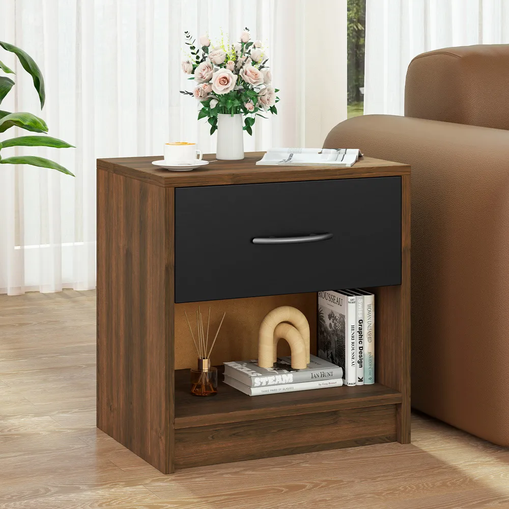 Single Drawer Nightstand with Shelf - Black