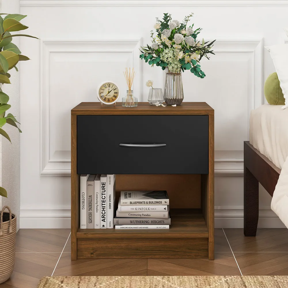 Single Drawer Nightstand with Shelf - Black