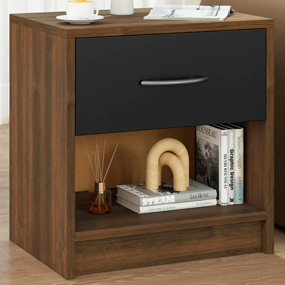 Single Drawer Nightstand with Shelf - Black image