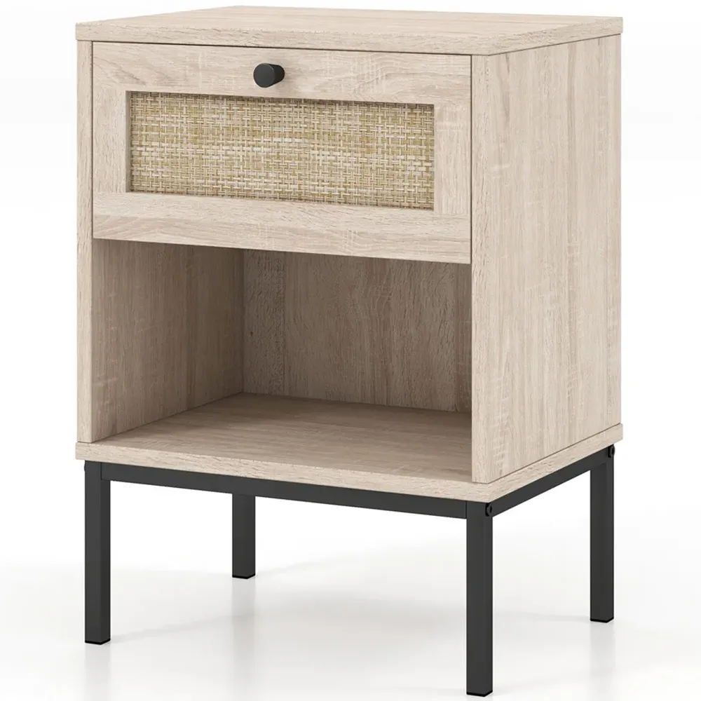 Single Drawer Nightstand with Shelf - Brown, Rattan