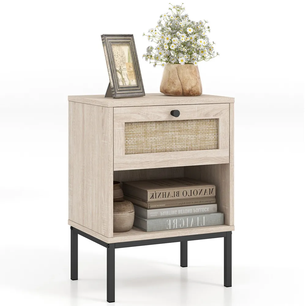 Single Drawer Nightstand with Shelf - Brown, Rattan