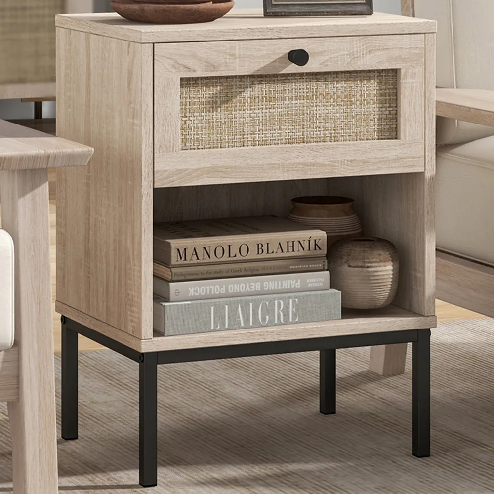 Single Drawer Nightstand with Shelf - Brown, Rattan
