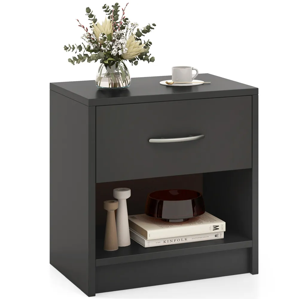 Single Drawer Nightstand with Shelf - Dark Grey