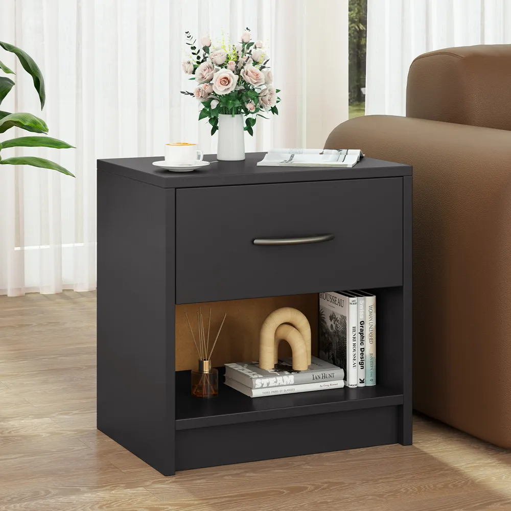Single Drawer Nightstand with Shelf - Dark Grey
