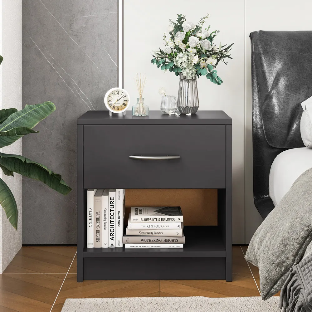 Single Drawer Nightstand with Shelf - Dark Grey