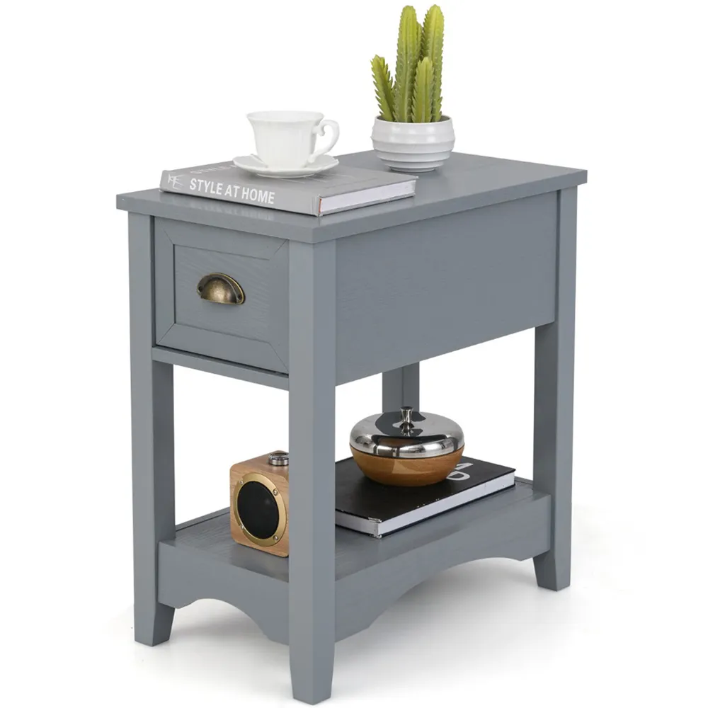 Single Drawer Nightstand with Shelf - Grey