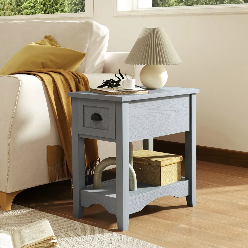 Single Drawer Nightstand with Shelf - Grey