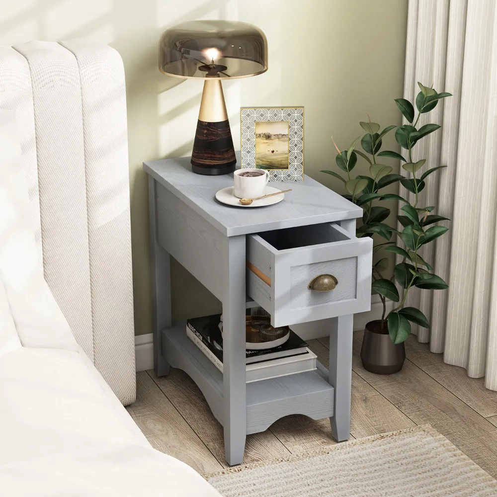 Single Drawer Nightstand with Shelf - Grey