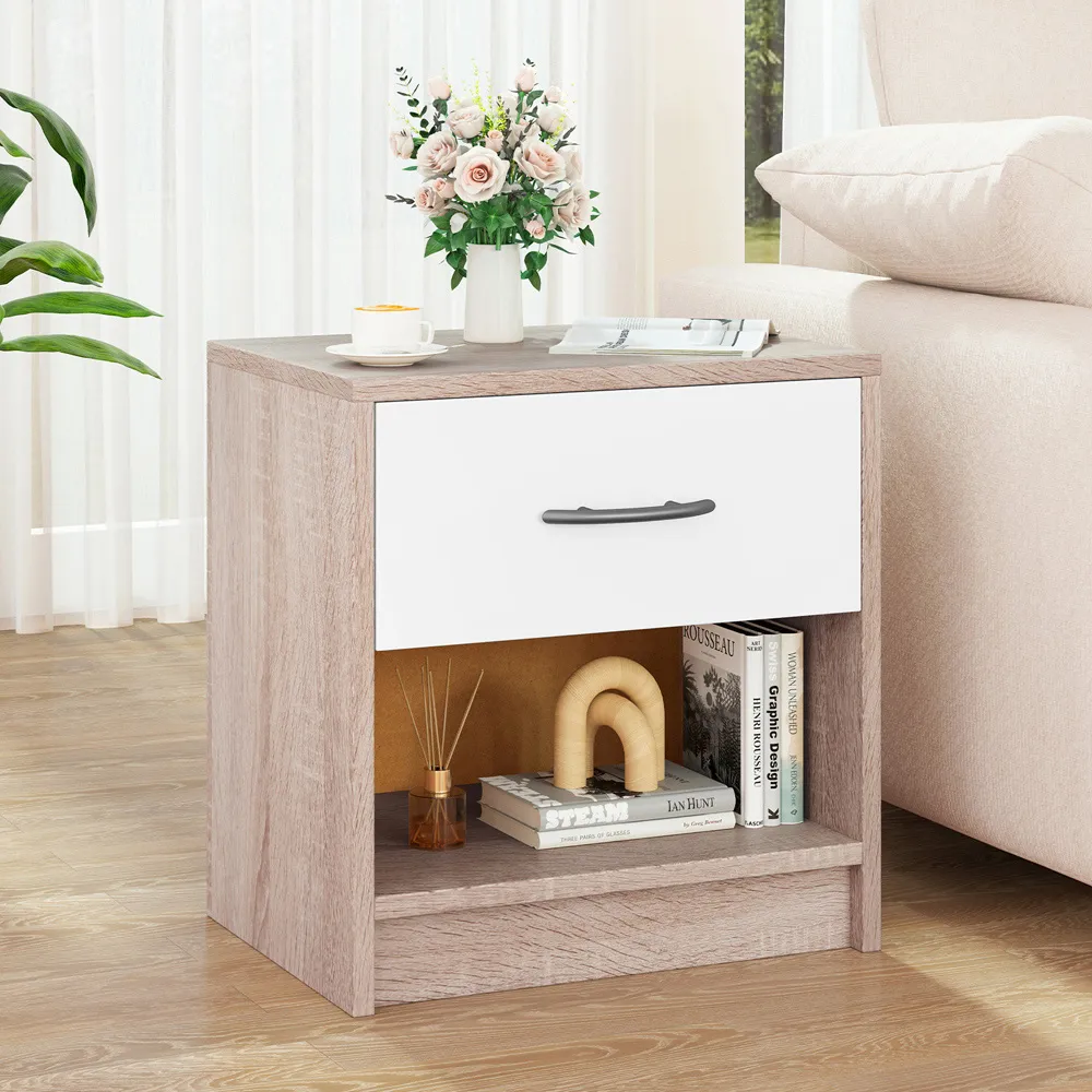 Single Drawer Nightstand with Shelf - Natural