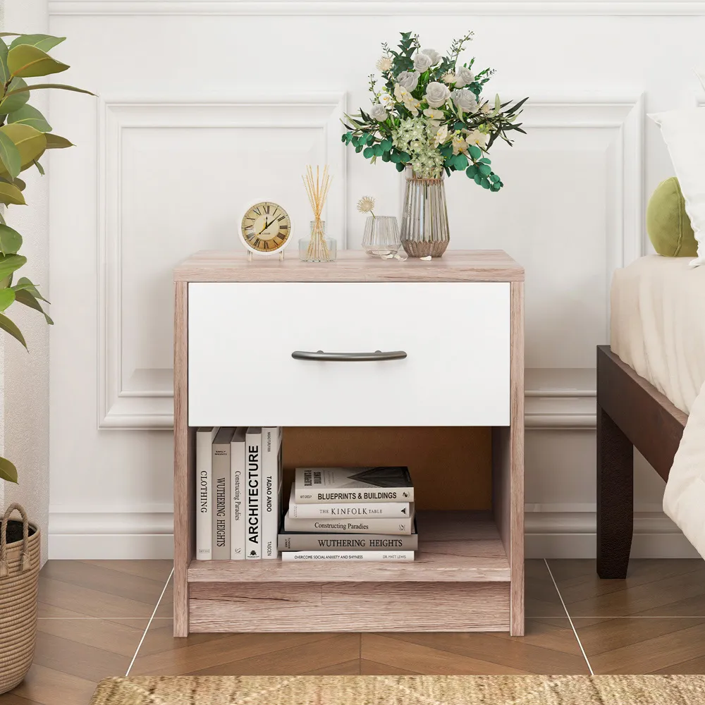 Single Drawer Nightstand with Shelf - Oak