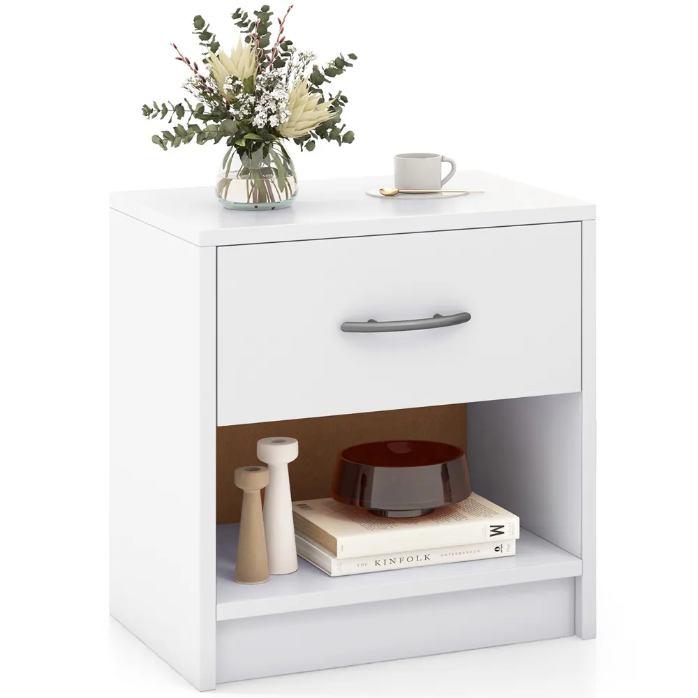 Single Drawer Nightstand with Shelf - White