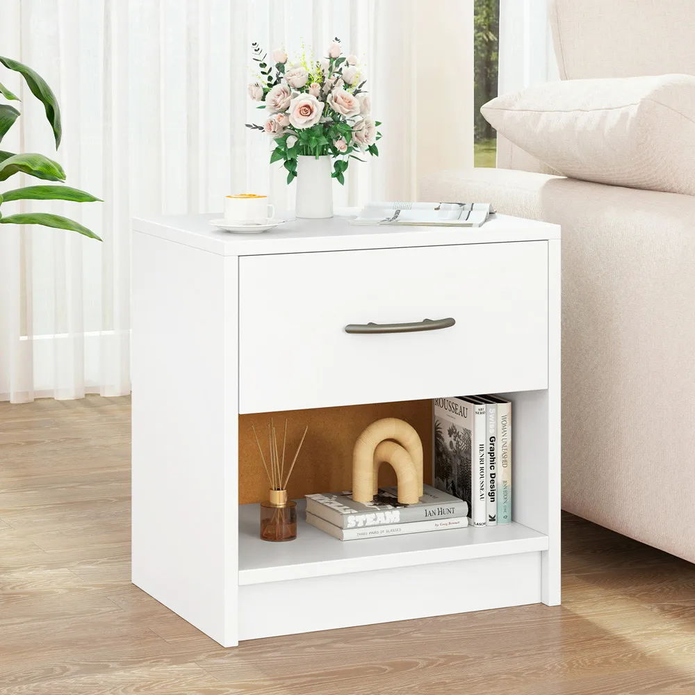 Single Drawer Nightstand with Shelf - White
