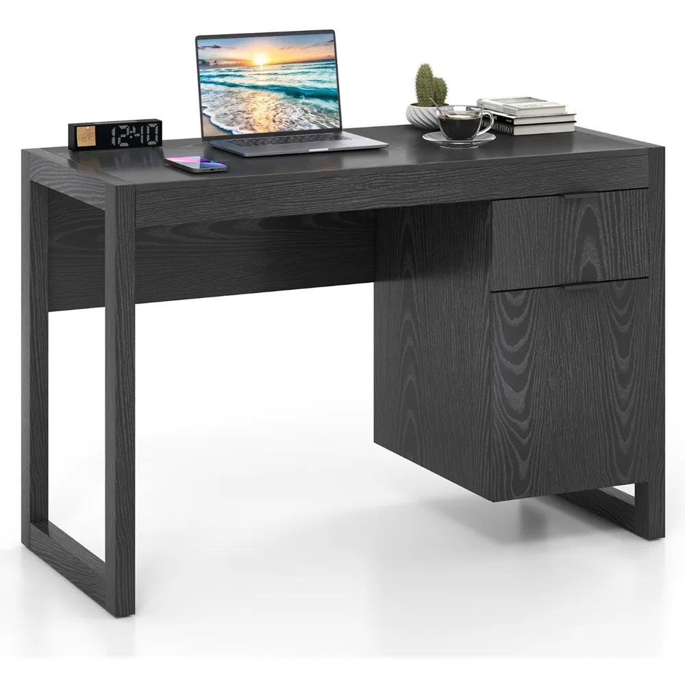 Single Drawer Single Door Computer Desk - Black, Wood