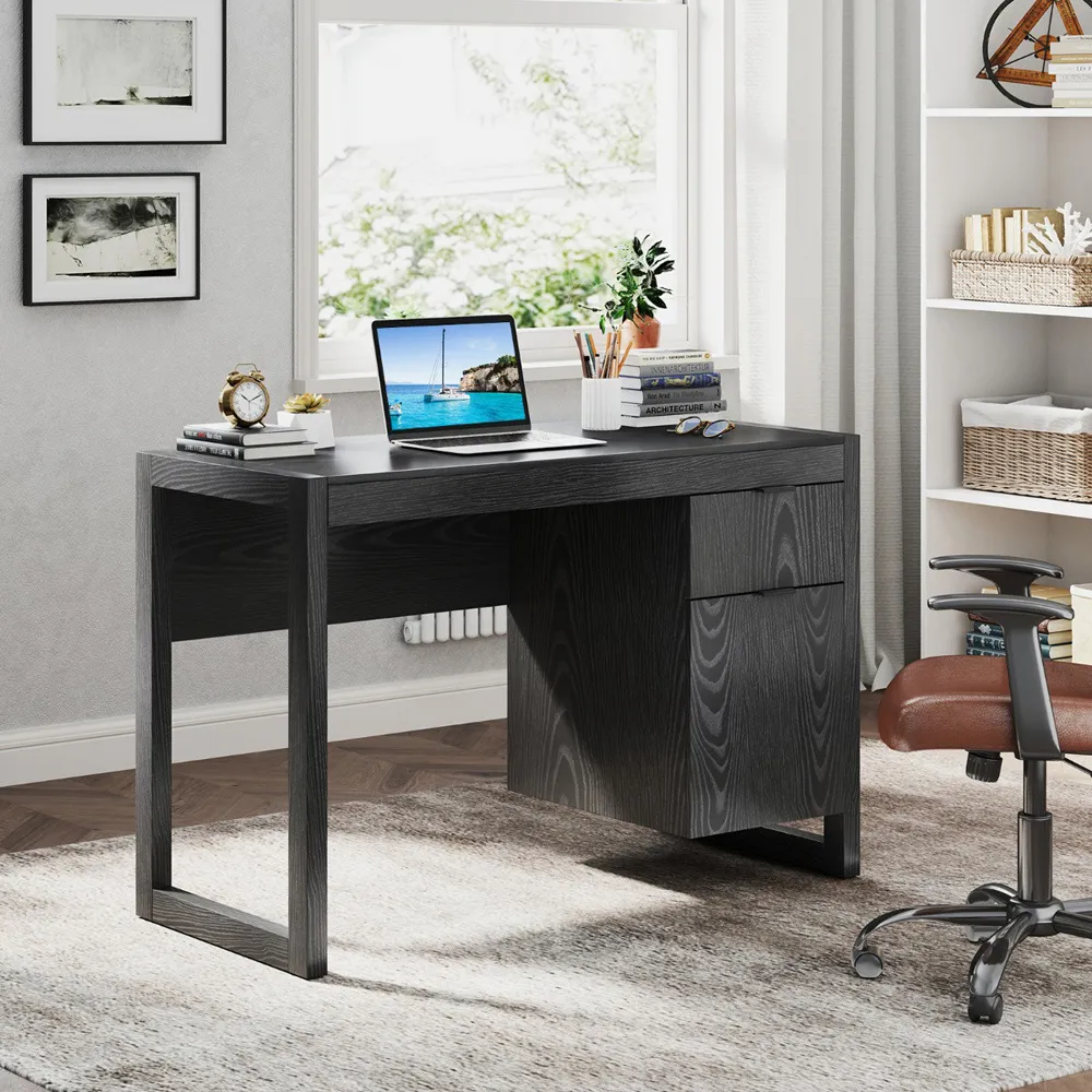 Single Drawer Single Door Computer Desk - Black, Wood