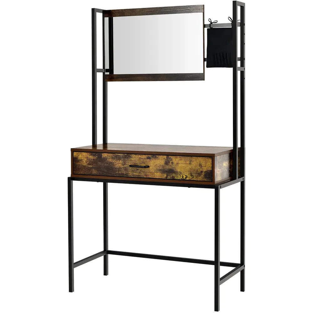 Single Drawer Vanity Dressing Table with Mirror - Brown