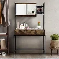Single Drawer Vanity Dressing Table with Mirror - Brown