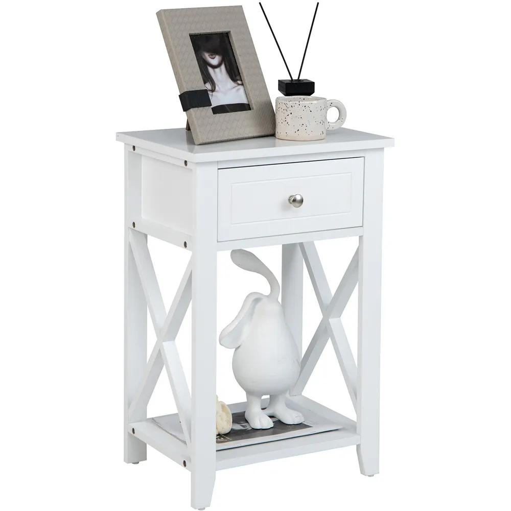 Single Drawer X-Design Bedside Table - White