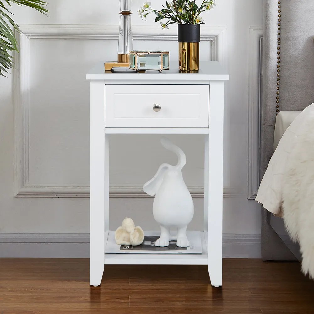 Single Drawer X-Design Bedside Table - White