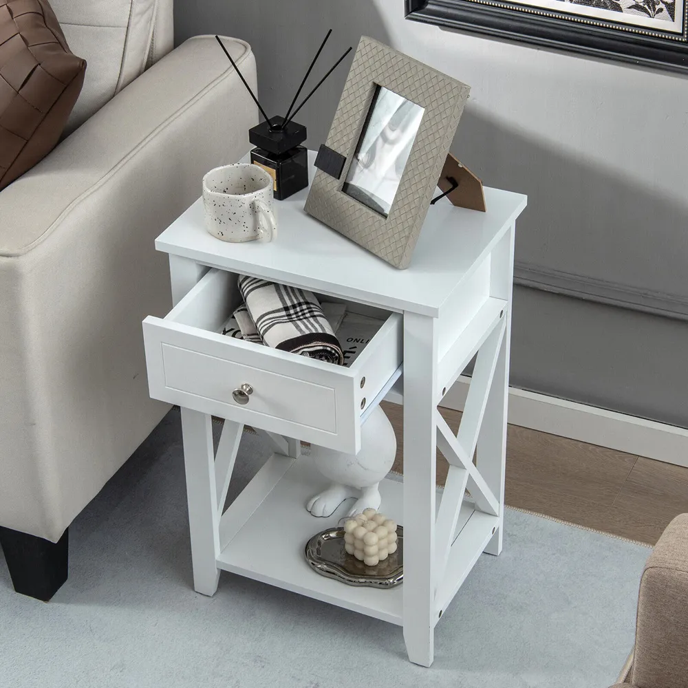 Single Drawer X-Design Bedside Table - White
