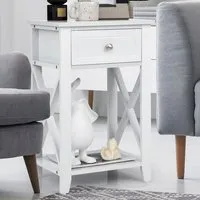 Single Drawer X-Design Bedside Table - White