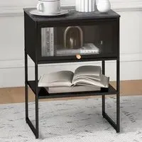 Single Flip Up Door Side Table with Shelf - Black