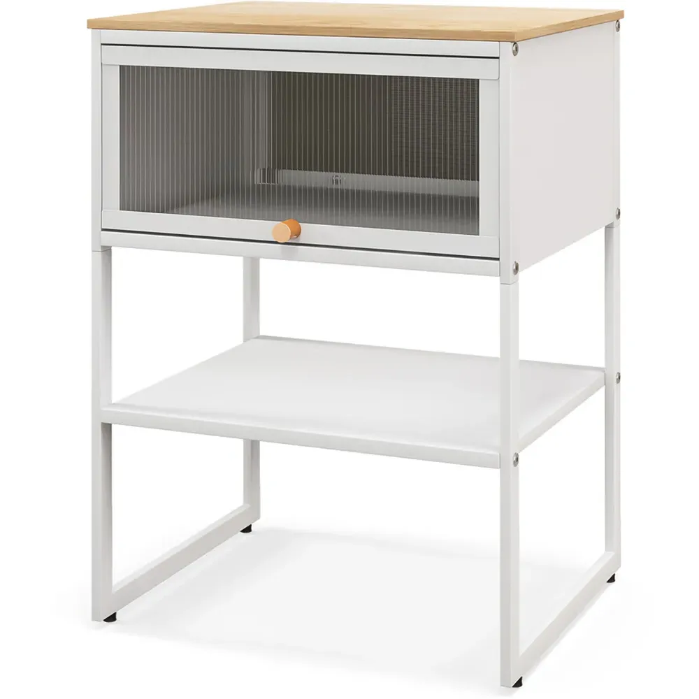 Single Flip Up Door Side Table with Shelf - White
