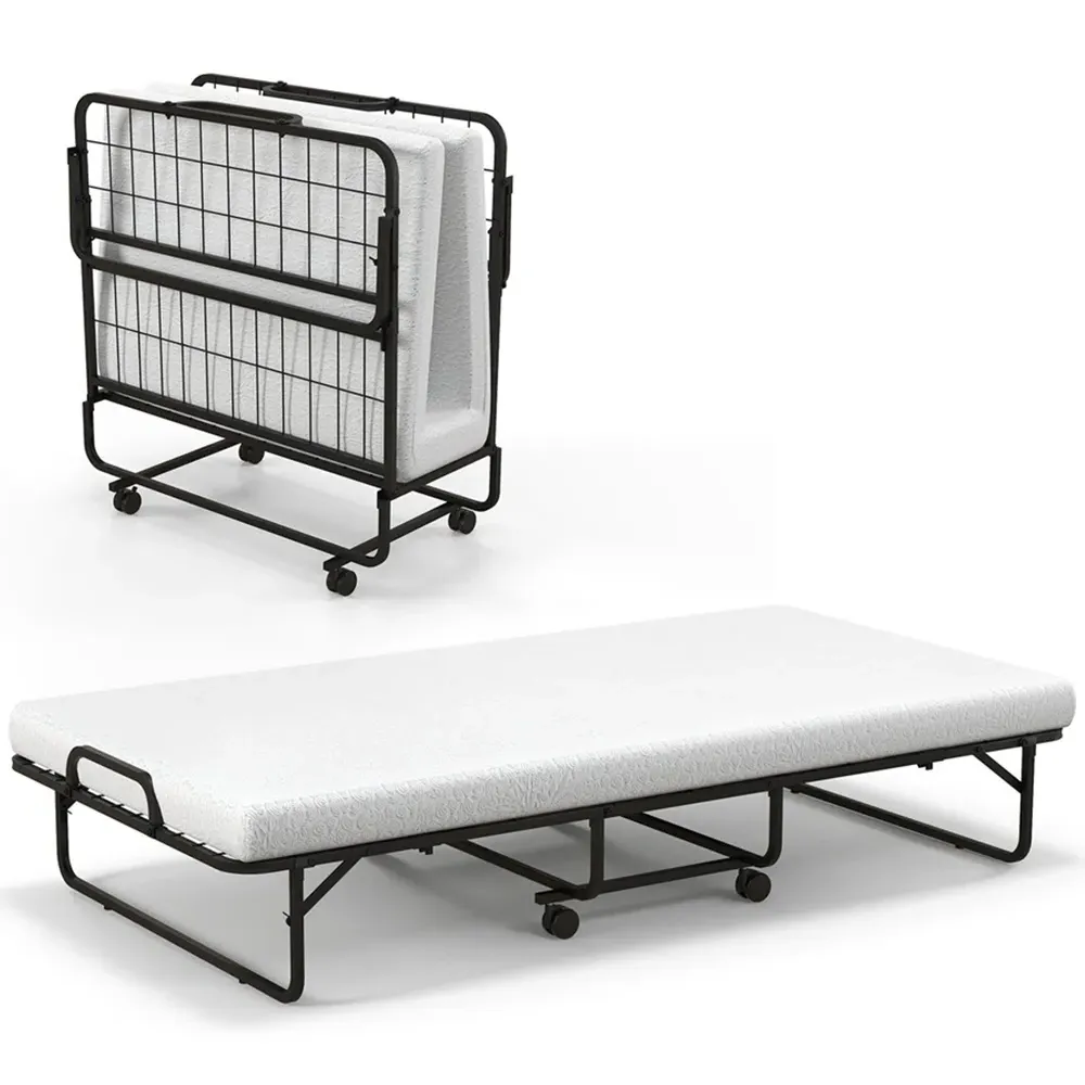 Single Folding Bed with Mattress - Black
