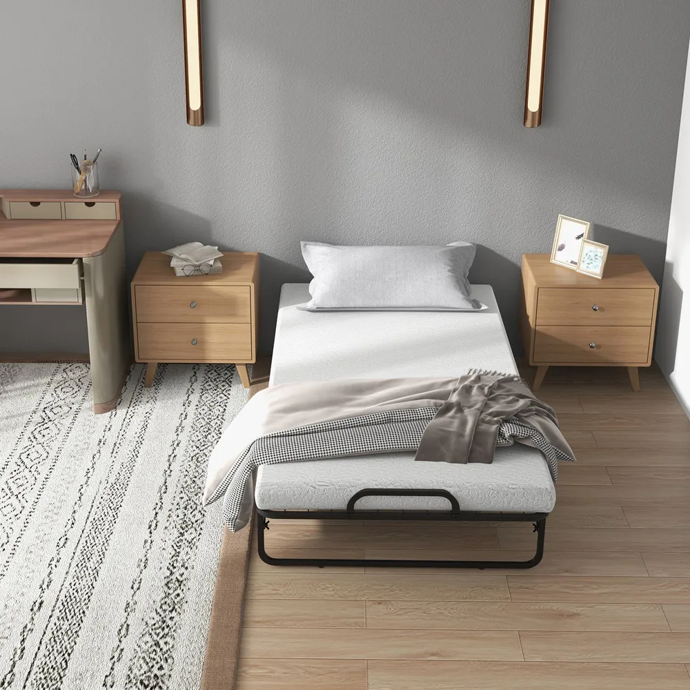 Single Folding Bed with Mattress - Black