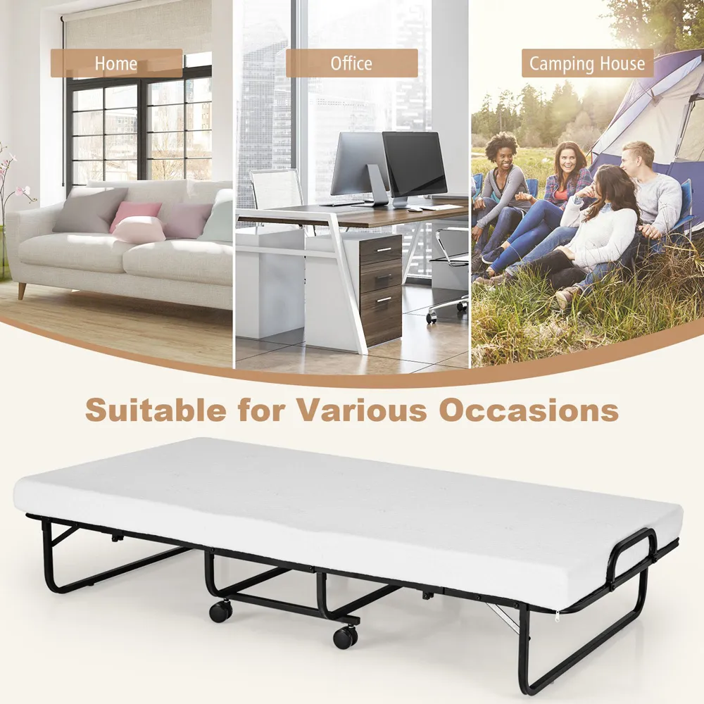 Single Folding Bed with Mattress - Black