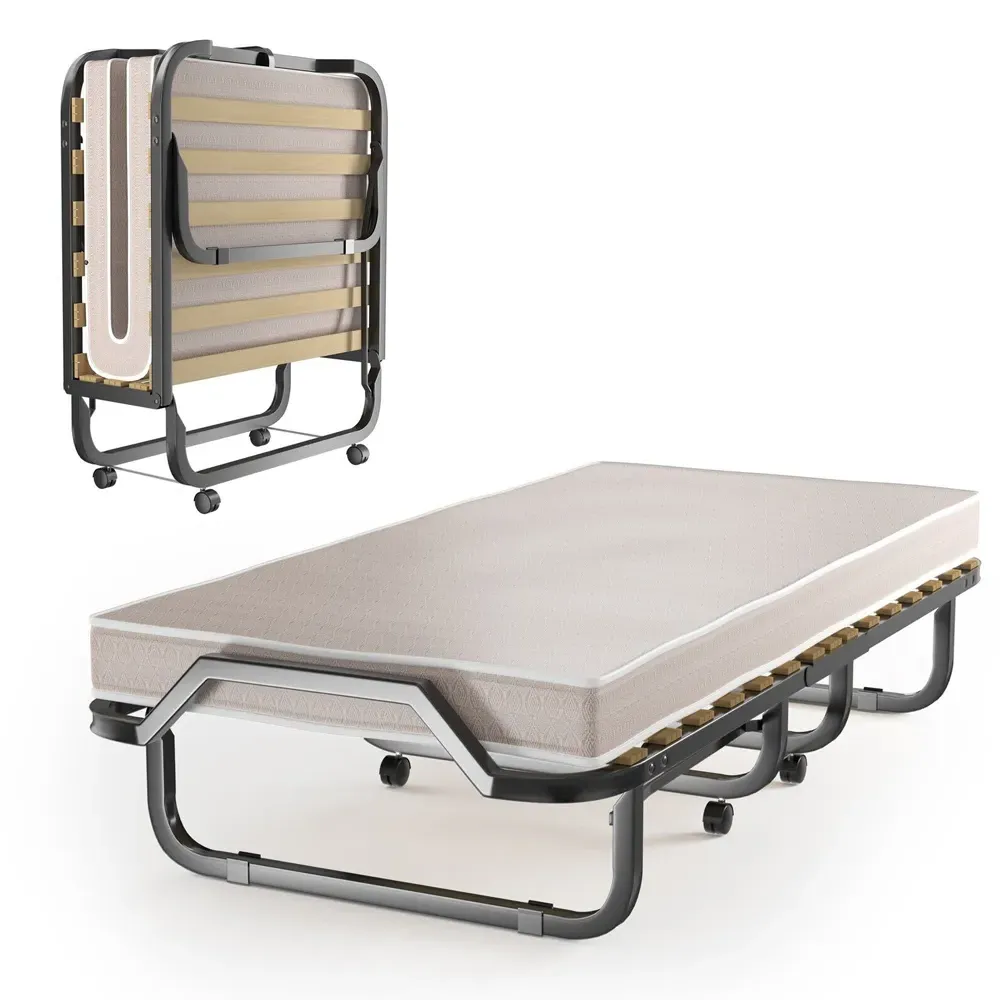 Single Folding Bed with Memory Foam Mattress - White