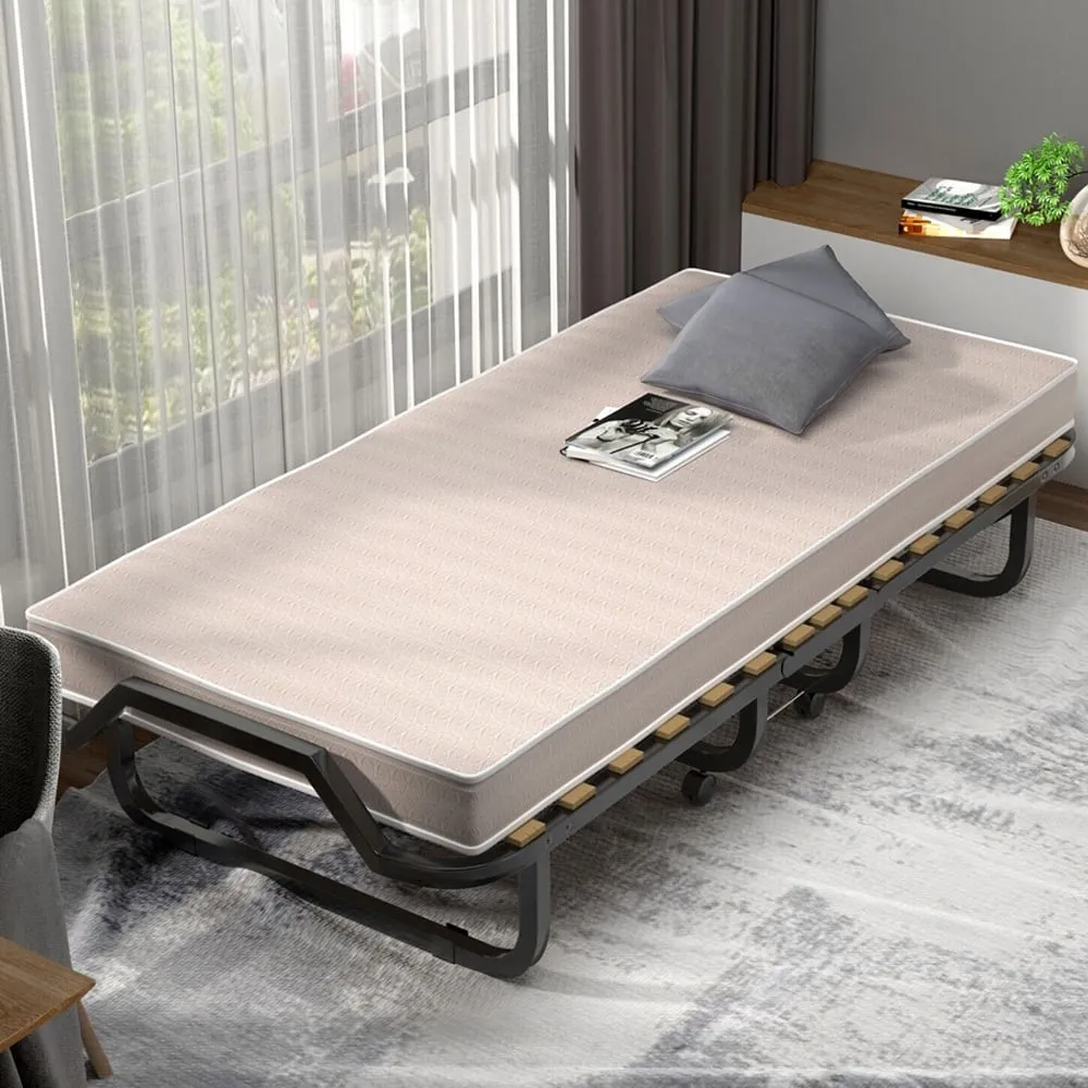 Single Folding Bed with Memory Foam Mattress - White