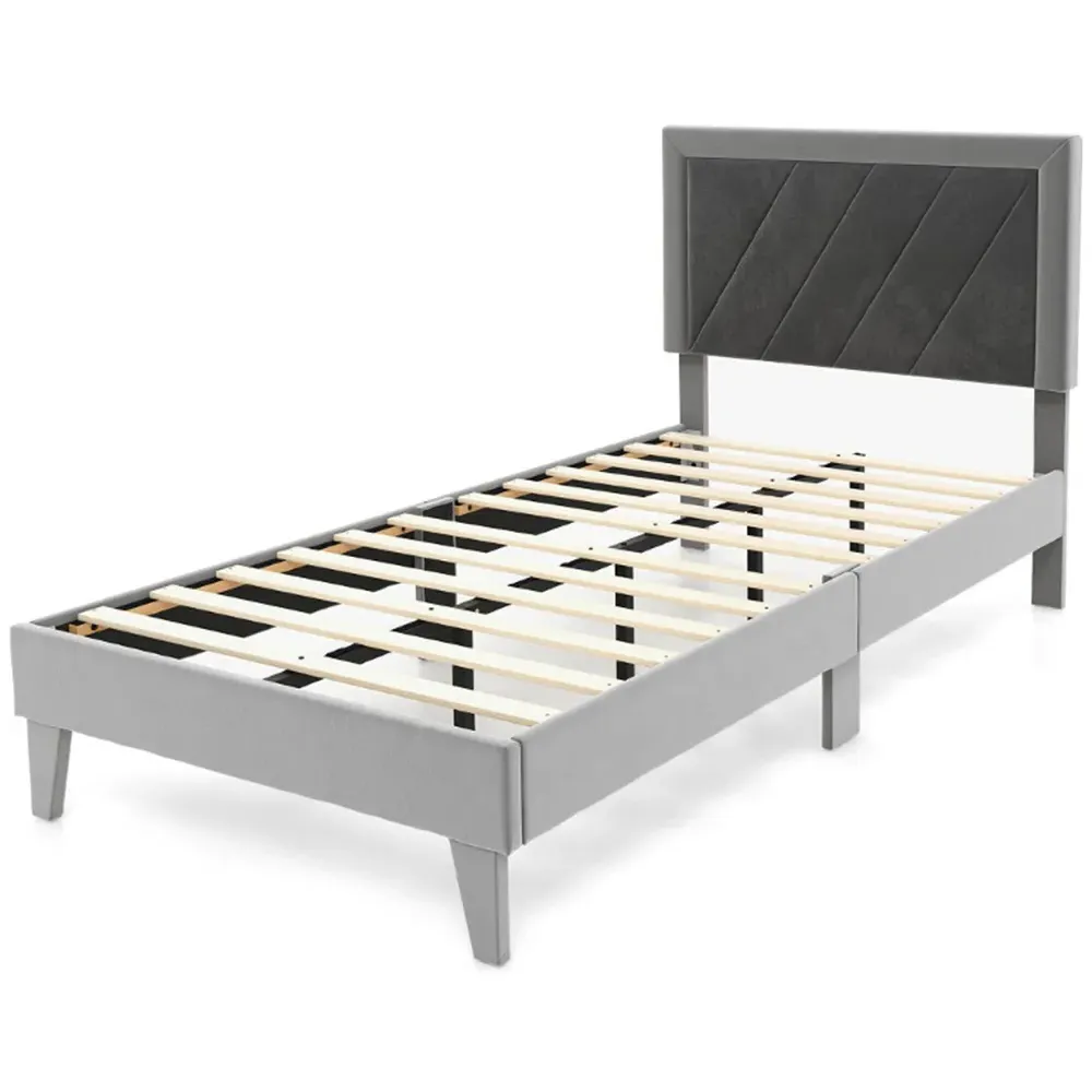 Single High Headboard Bed Frame - Grey, Velvet