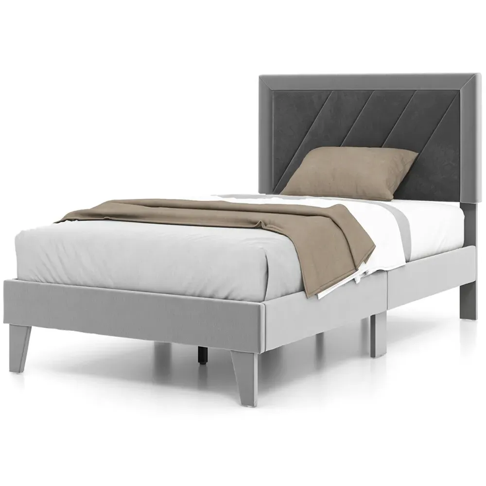 Single High Headboard Bed Frame - Grey, Velvet