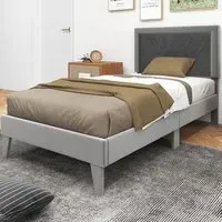 Single High Headboard Bed Frame - Grey, Velvet