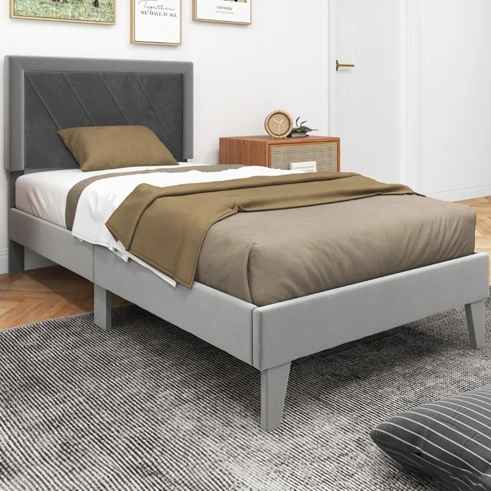 Single High Headboard Bed Frame - Grey, Velvet image