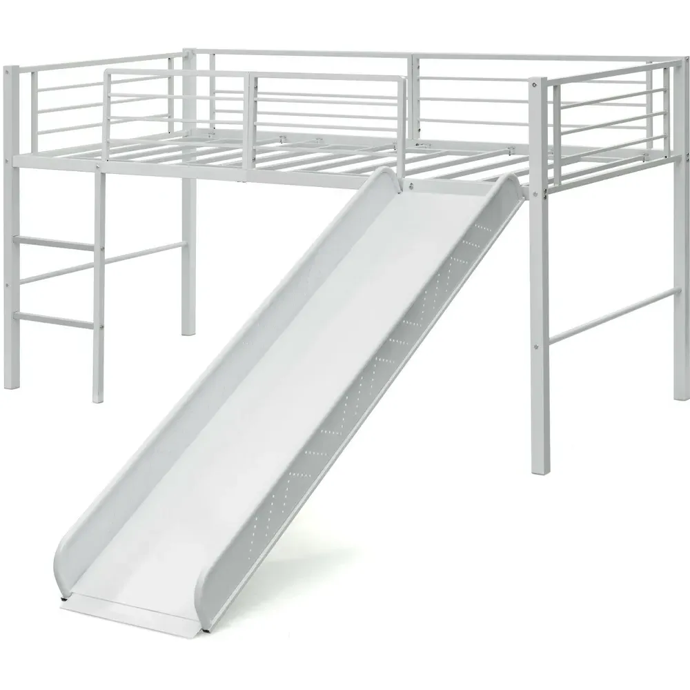 Single Kids Bed with Slide and Stairs - White