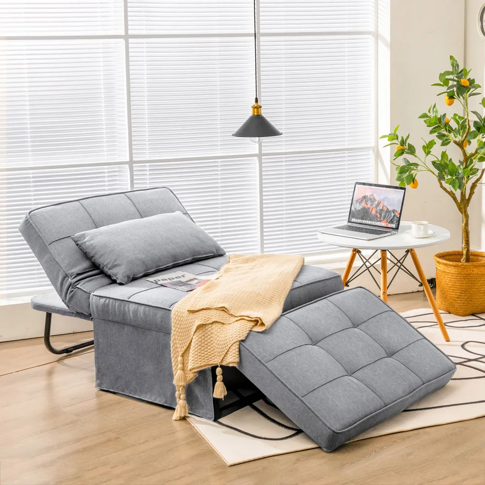 Single Light Grey 4 in 1 Convertible Sofa Bed