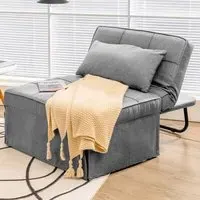 Single Light Grey 4 in 1 Convertible Sofa Bed