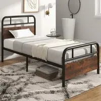 Single Metal Bed Frame with Industrial Headboard - Black