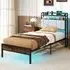 Single Metal Bed Frame with LED and Charging Station - Multi