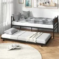 Single Metal Bed Frame with Trundle - Brown