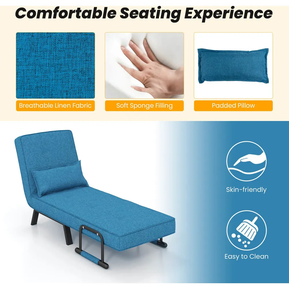 Single Seater Convertible Sofa Bed - Blue