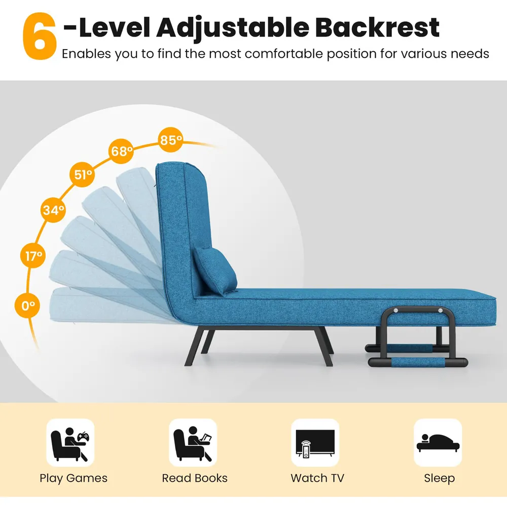 Single Seater Convertible Sofa Bed - Blue