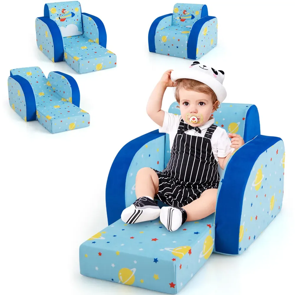 Single Seater Kids Convertible Sofa Bed - Blue