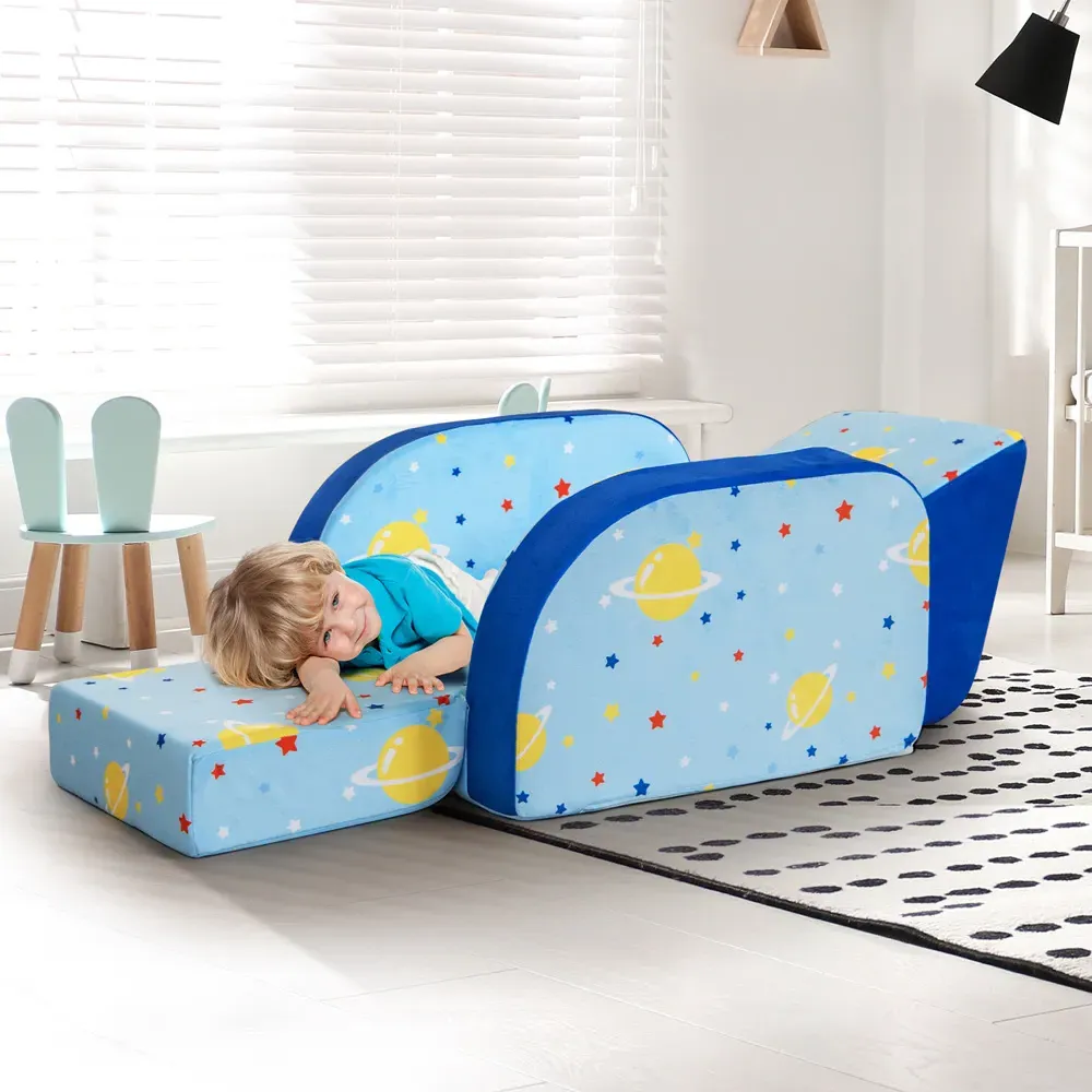 Single Seater Kids Convertible Sofa Bed - Blue