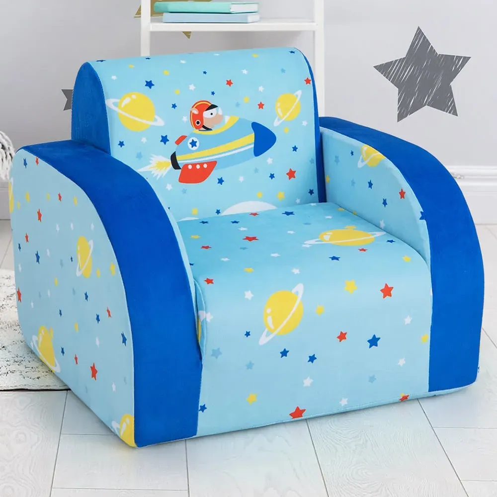 Single Seater Kids Convertible Sofa Bed - Blue image