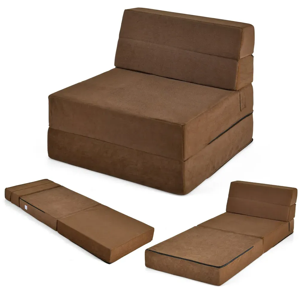 Single Seater Tri-Folding Convertible Sofa Bed - Brown