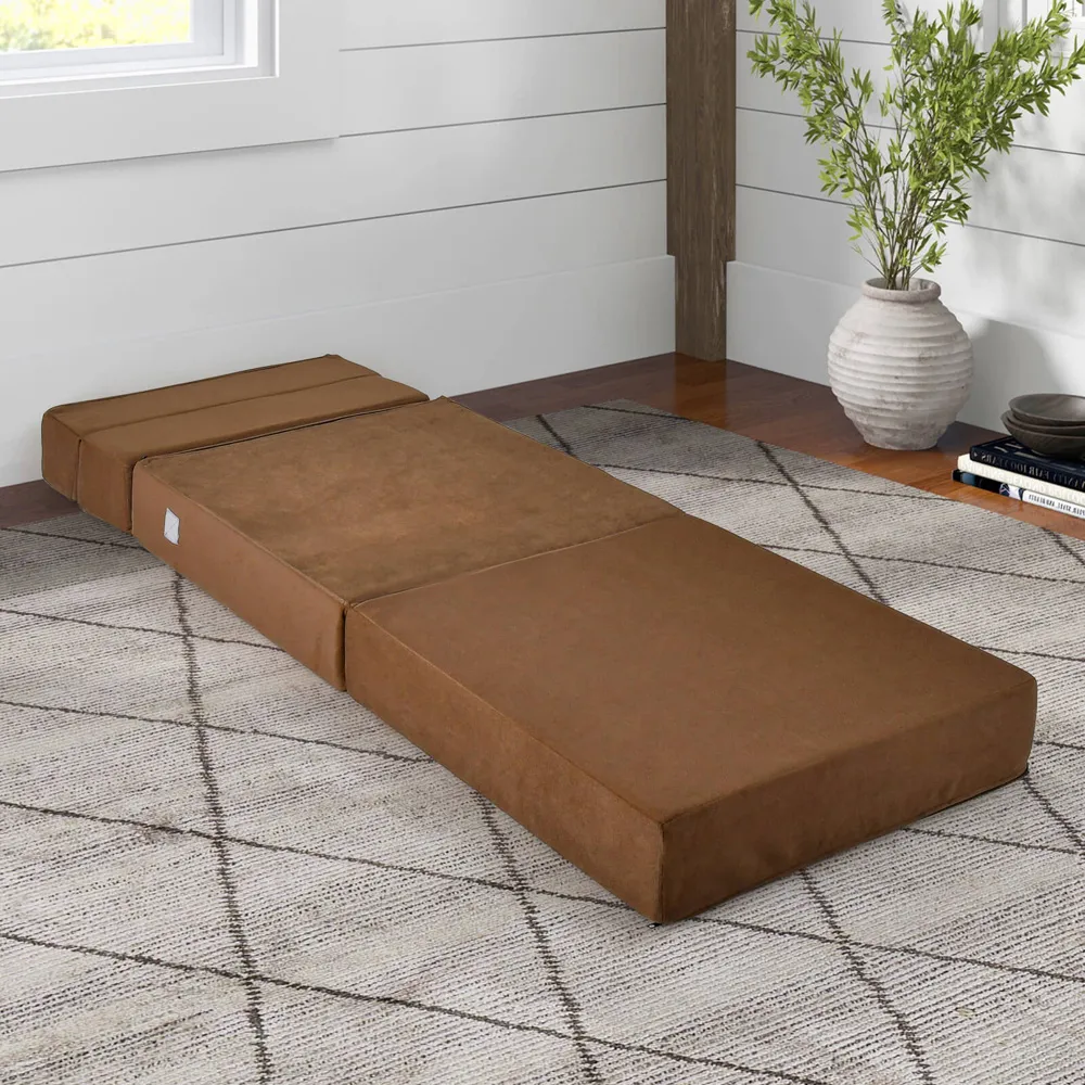 Single Seater Tri-Folding Convertible Sofa Bed - Brown